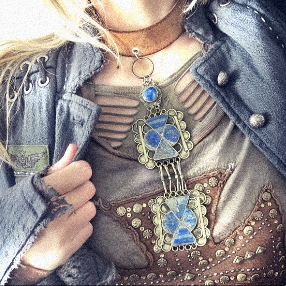 upcycled Jewelry - Upcycled leather & metal necklace